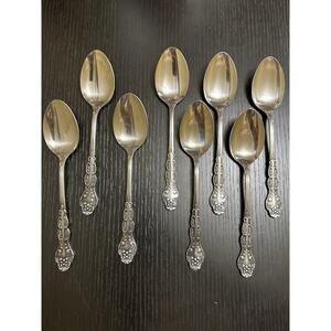 National Stainless Scroll Flower‎ NANCY 8 Dinner Spoons Tablespoons 7 1/2"